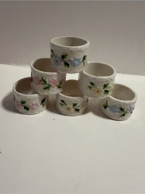 Shafford Napkin Rings Porcelain Floral Napkin Holders Set of 6 Vintage 1980s